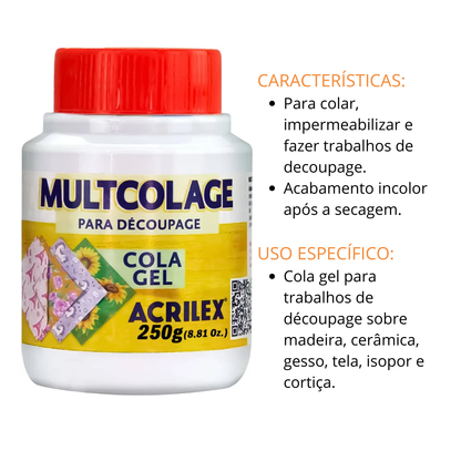 Multcolage Cola Gel Decoupage Acrilex 250g Transparente
