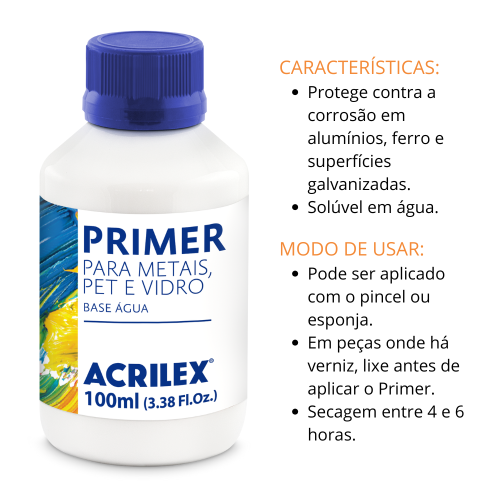 Primer Acrilex Branco para Metais Pet e Vidro 100ml