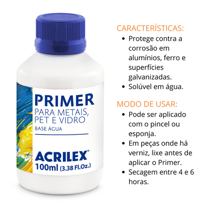 Primer Acrilex Branco para Metais Pet e Vidro 100ml