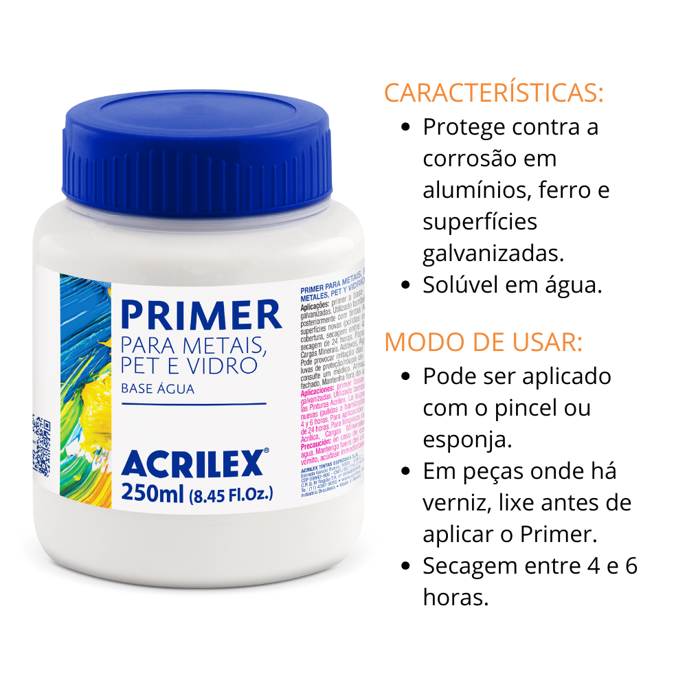 Primer Acrilex Branco para Metais Pet e Vidro 250ml