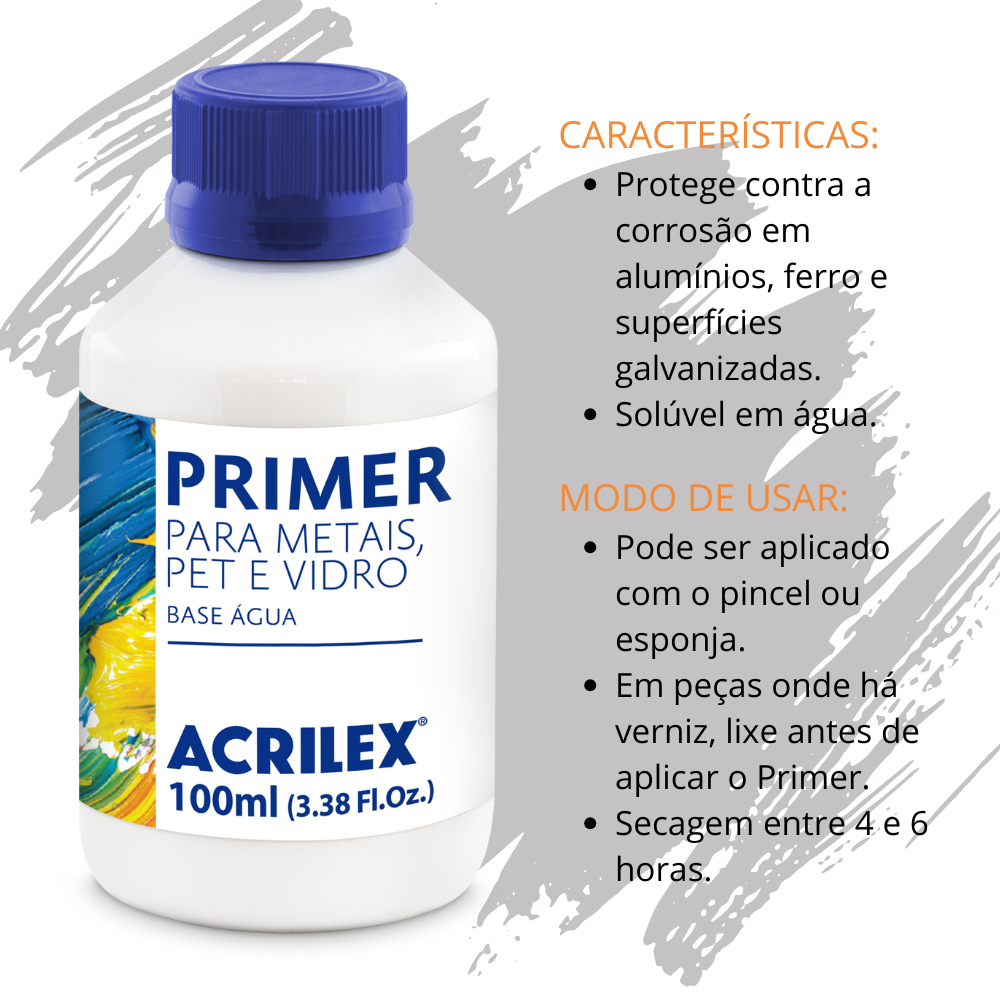Primer Acrilex Cinza para Metais Pet e Vidro 100ml