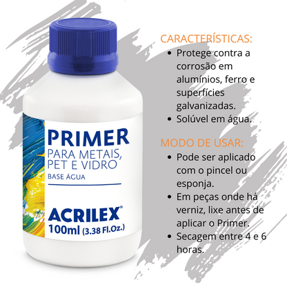 Primer Acrilex Cinza para Metais Pet e Vidro 100ml