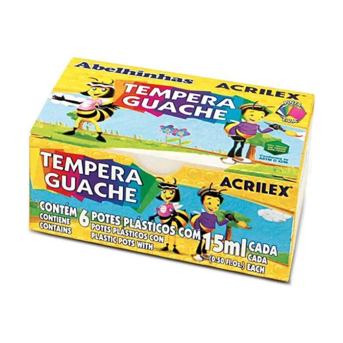 Tempera Guache Acrilex 15ml 6 unidades - Palácio da Arte