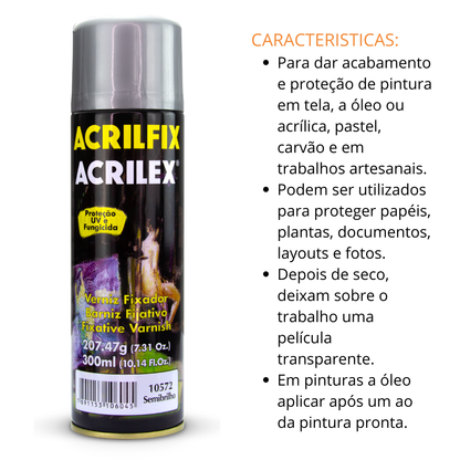 Verniz Acrilex Semi-Brilho Acrilfix Spray 300ml Acabamento Elegante