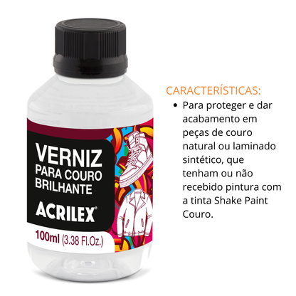 Verniz para Couro Brilhante Acrilex 100ml Shake Paint Proteção