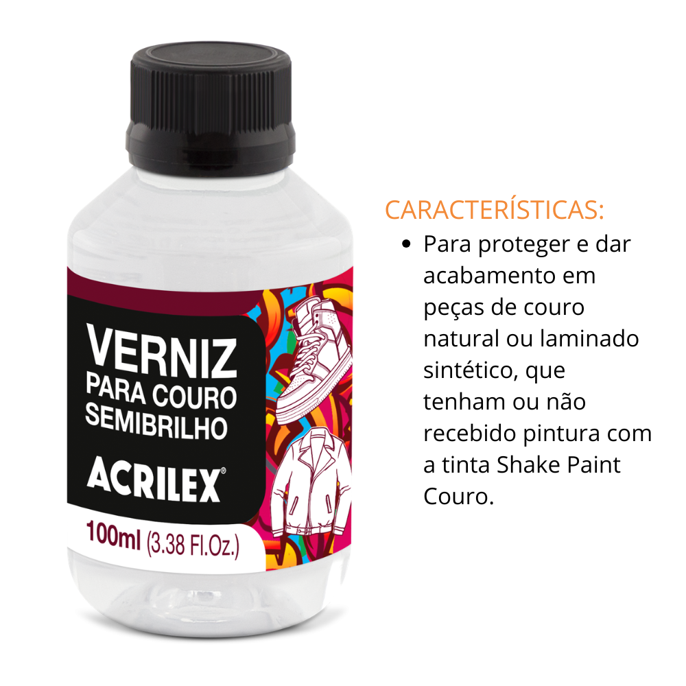 Verniz para Couro SemiBrilho Acrilex 100ml Shake Paint Proteção