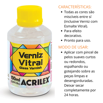 Verniz Vitral Acrilex 100ml Incolor Dilui e Clareia Cores