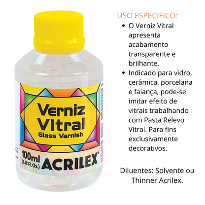 Verniz Vitral Acrilex 100ml Incolor Dilui e Clareia Cores
