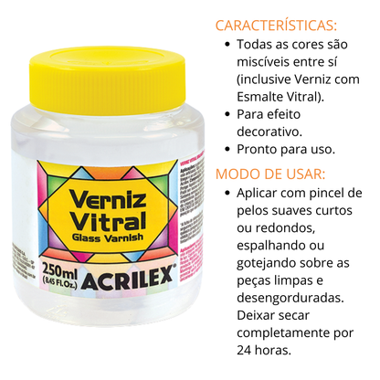 Verniz Vitral Acrilex 250ml Efeito Translúcido Colorido