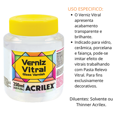 Verniz Vitral Acrilex 250ml Efeito Translúcido Colorido