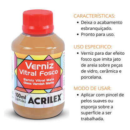 Verniz Vitral Fosco Acrilex 100ml Incolor Acabamento Elegante