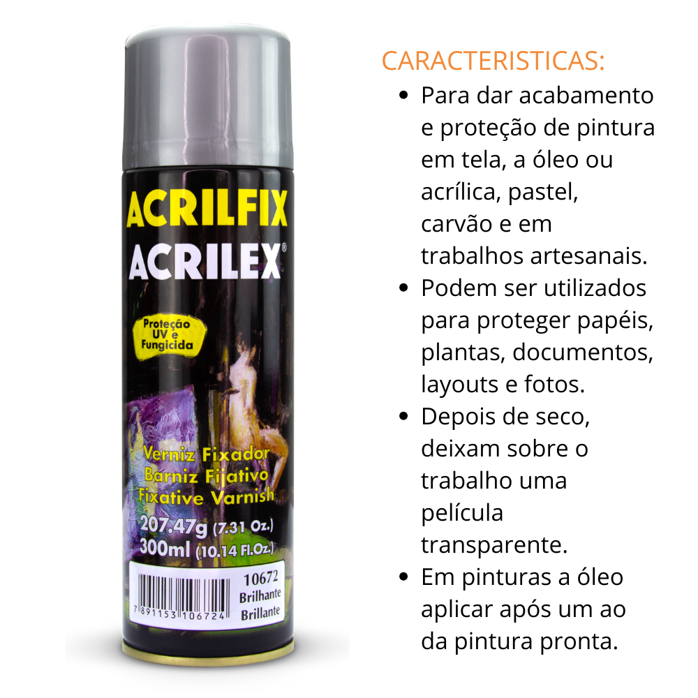 Verniz Acrilex Fosco Acrilfix Spray 300ml Proteção sem Reflexo