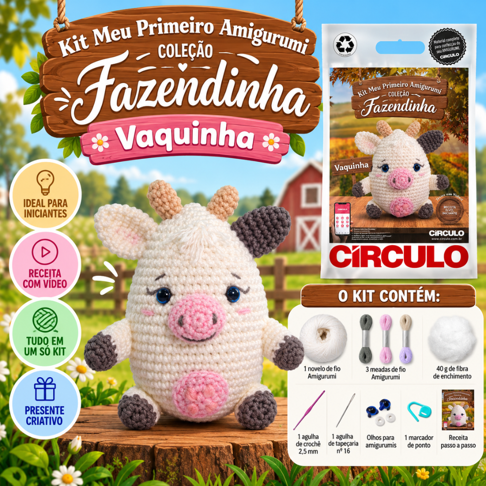 Kit Amigurumi Fazendinha Círculo Cor 05 Vaquinha