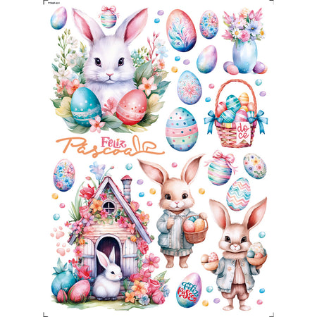 Transfer Têxtil 20x27,5cm TTR6P-001 Páscoa Coelhos