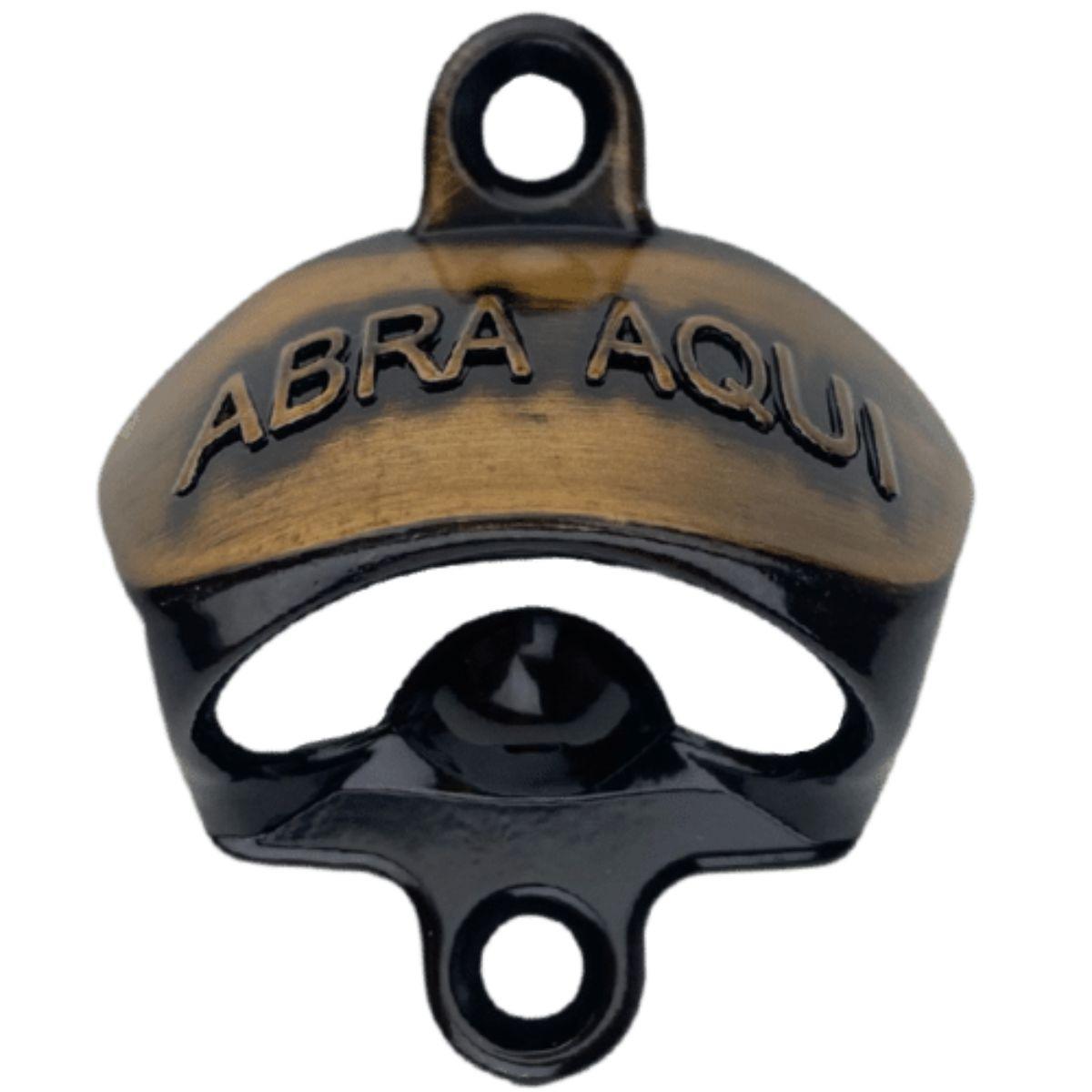 Abridor de Garrafas Abra Aqui em Metal Ouro Velho Escovado 5,6x4,4cm - Palácio da Arte