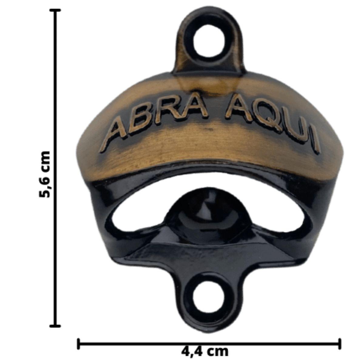 Abridor de Garrafas Abra Aqui em Metal Ouro Velho Escovado 5,6x4,4cm - Palácio da Arte