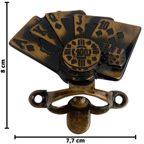 Abridor de Garrafas Baralho Poker em Metal Ouro Velho Escovado 8x7,7cm - Palácio da Arte