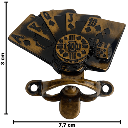 Abridor de Garrafas Baralho Poker em Metal Ouro Velho Escovado 8x7,7cm - Palácio da Arte