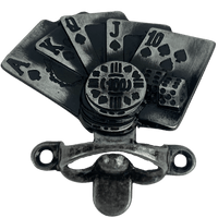 Abridor de Garrafas Baralho Poker em Metal Prata Velho Escovado 8x7,7cm - Palácio da Arte