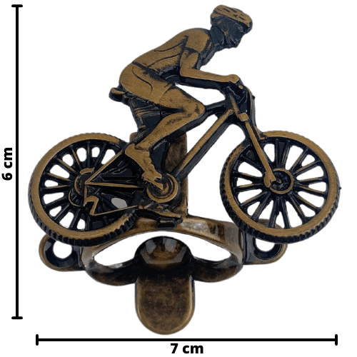 Abridor de Garrafas Ciclista Sentado em Metal Ouro Velho Escovado 7x6cm - Palácio da Arte