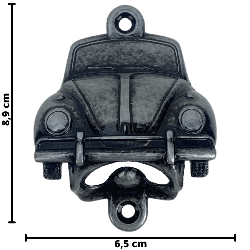 Abridor de Garrafas Fusca VW em Metal Prata Velho Escovado 8,9x6,5cm - Palácio da Arte