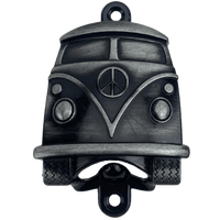 Abridor de Garrafas Kombi VW em Metal Prata Velho Escovado 10x6,5cm - Palácio da Arte