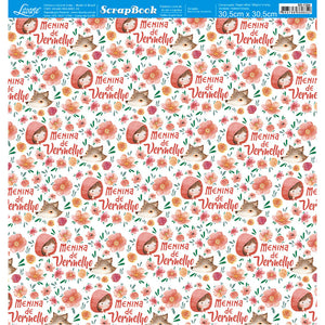 Papel Scrapbook Litoarte SD-1384 Menina de Vermelho 30,5x30,5cm