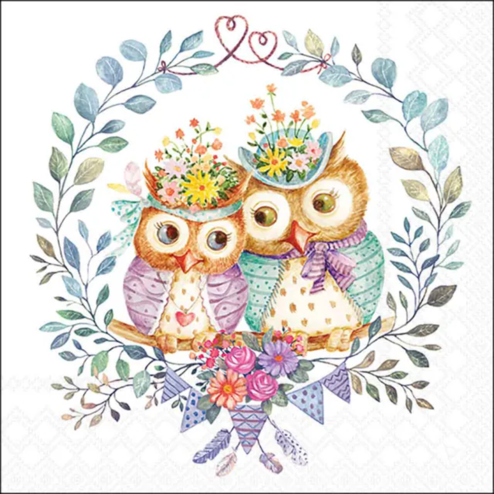 Guardanapo de Papel Decoupage 33x33 Owl Couple in Love 13319405