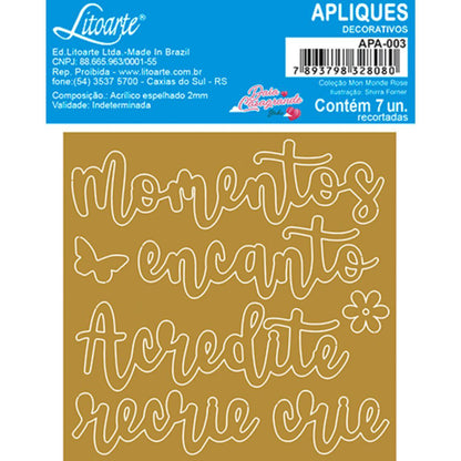 Aplique Acrílico Litoarte APA-003 9x9cm Mon Monde Rose Momentos, Encanto, Acredite, Recrie e Crie - Palácio da Arte