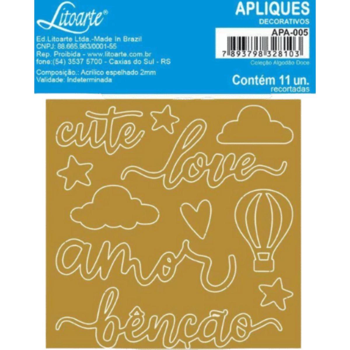 Aplique Acrílico Litoarte APA-005 9x9cm Algodão Doce Nuvens, Balão, Cute, Love, Amor e Estrelas - Palácio da Arte