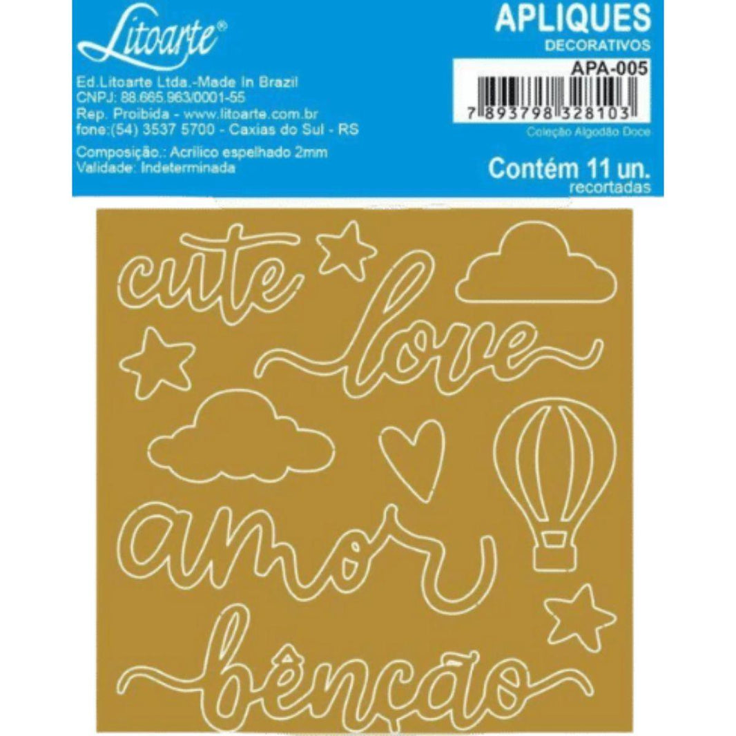 Aplique Acrílico Litoarte APA-005 9x9cm Algodão Doce Nuvens, Balão, Cute, Love, Amor e Estrelas - Palácio da Arte