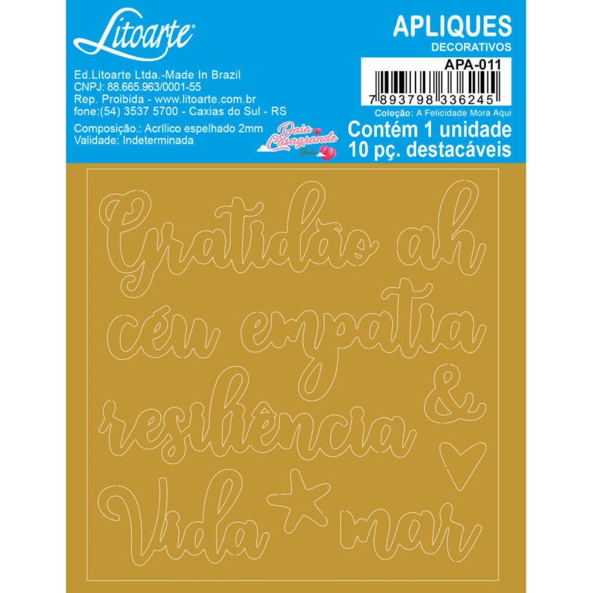Aplique Acrílico Litoarte APA-011 9x9cm A Felicidade Mora Aqui Gratidão - Palácio da Arte