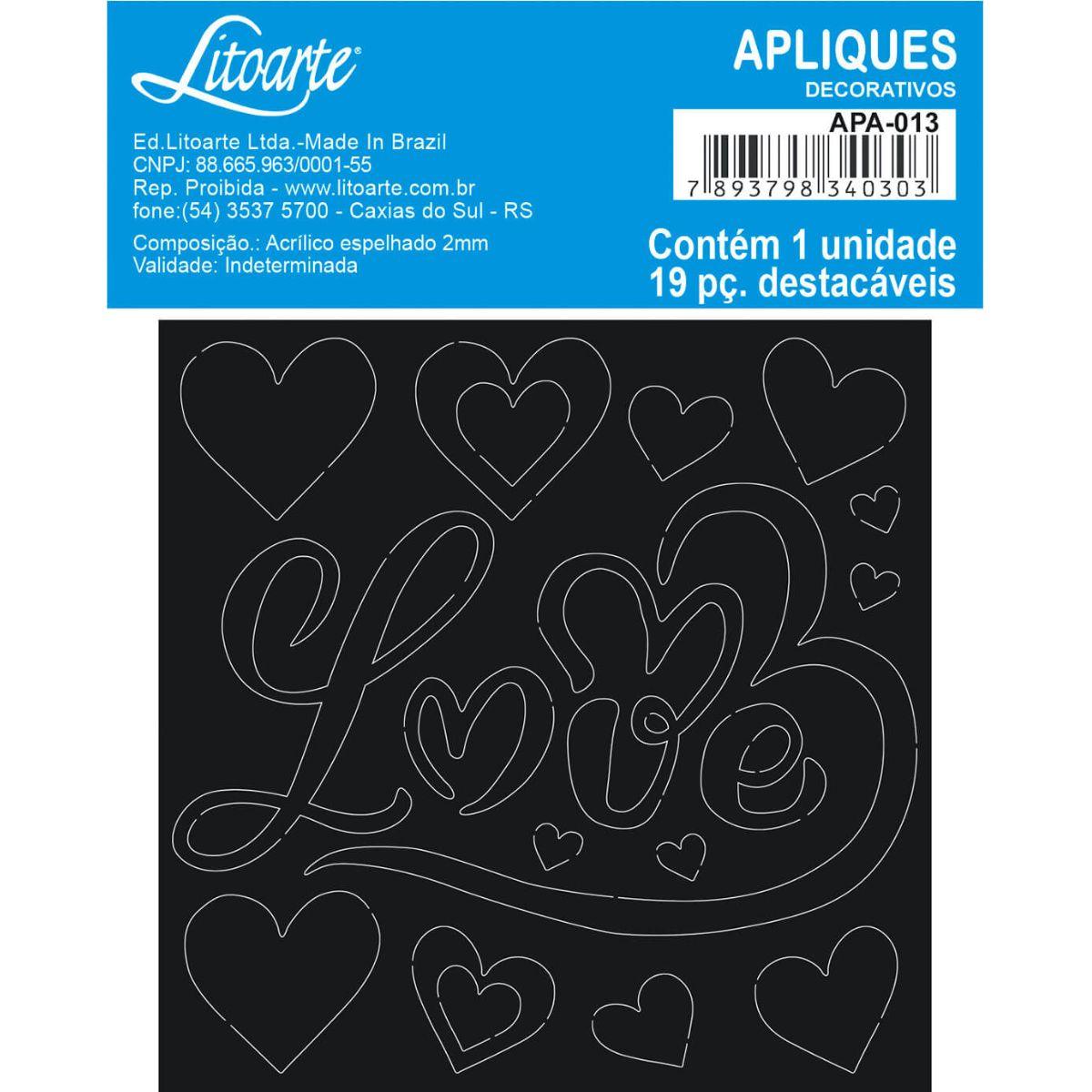 Aplique Acrílico Litoarte APA-013 9x9cm Dias Dos Namorados My Sunshine Love Coração - Palácio da Arte