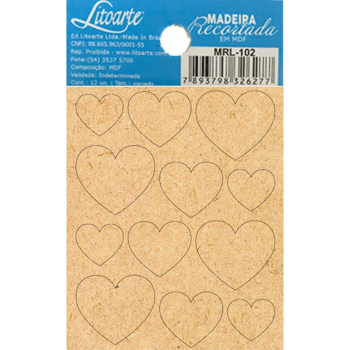 Aplique em MDF Destacáveis Corações MRL-102 8,5x7cm Litoarte - Palácio da Arte