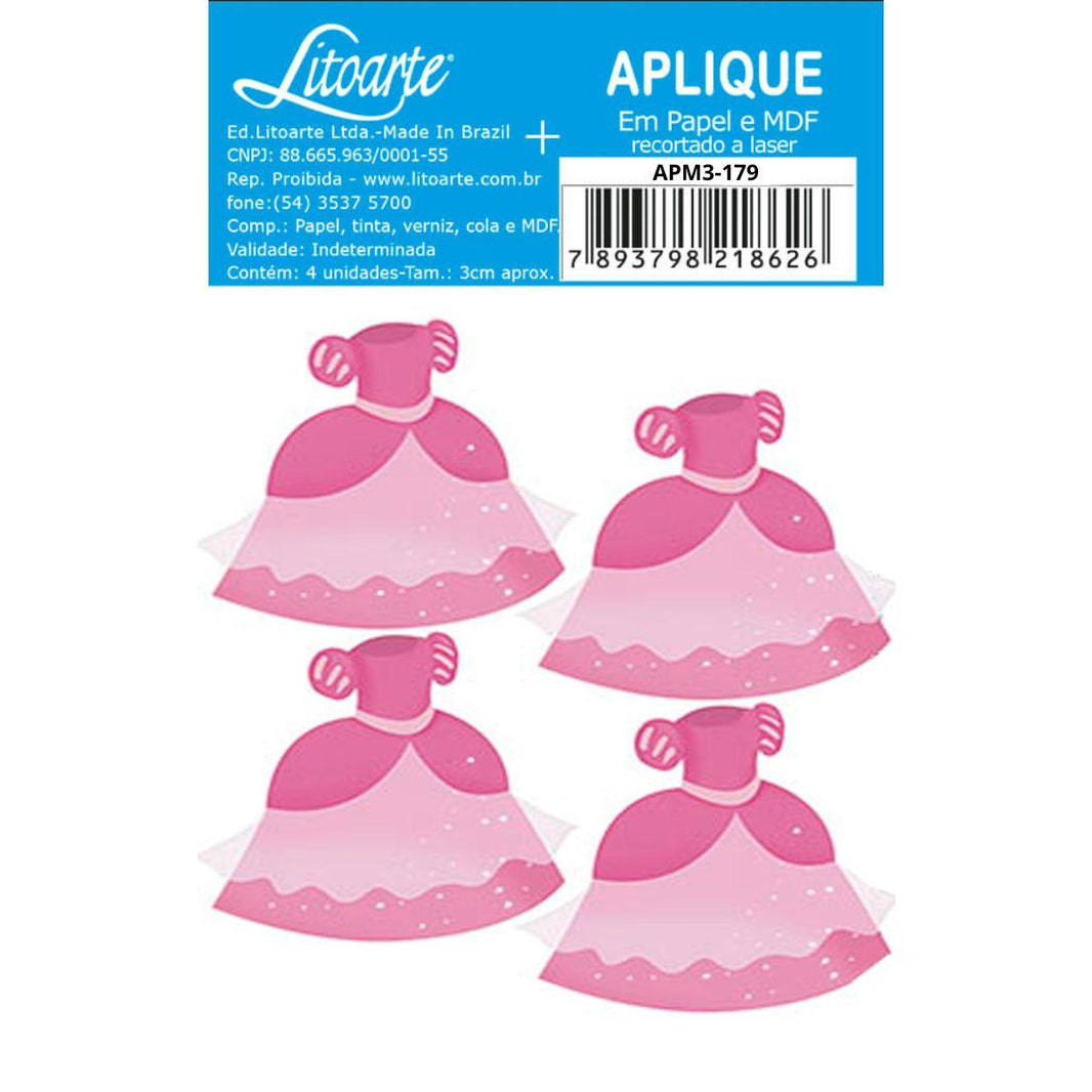 Aplique Litoarte APM3-179 3cm Vestido Rosa 4 peças - Palácio da Arte