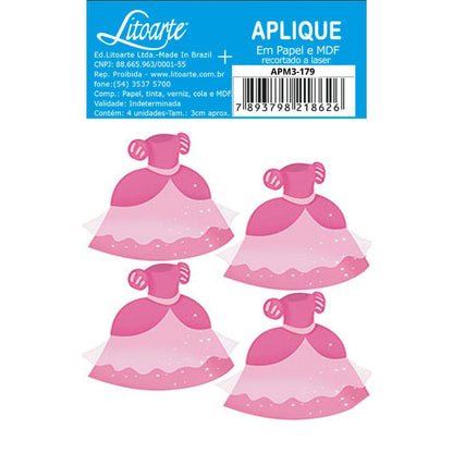 Aplique Litoarte APM3-179 3cm Vestido Rosa 4 peças - Palácio da Arte