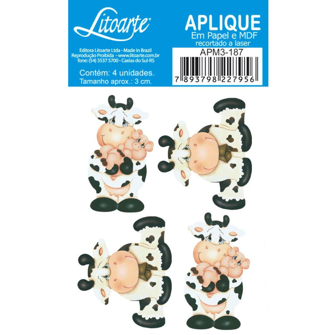 Aplique Litoarte APM3-187 3cm Vaca e Porco 4 peças - Palácio da Arte
