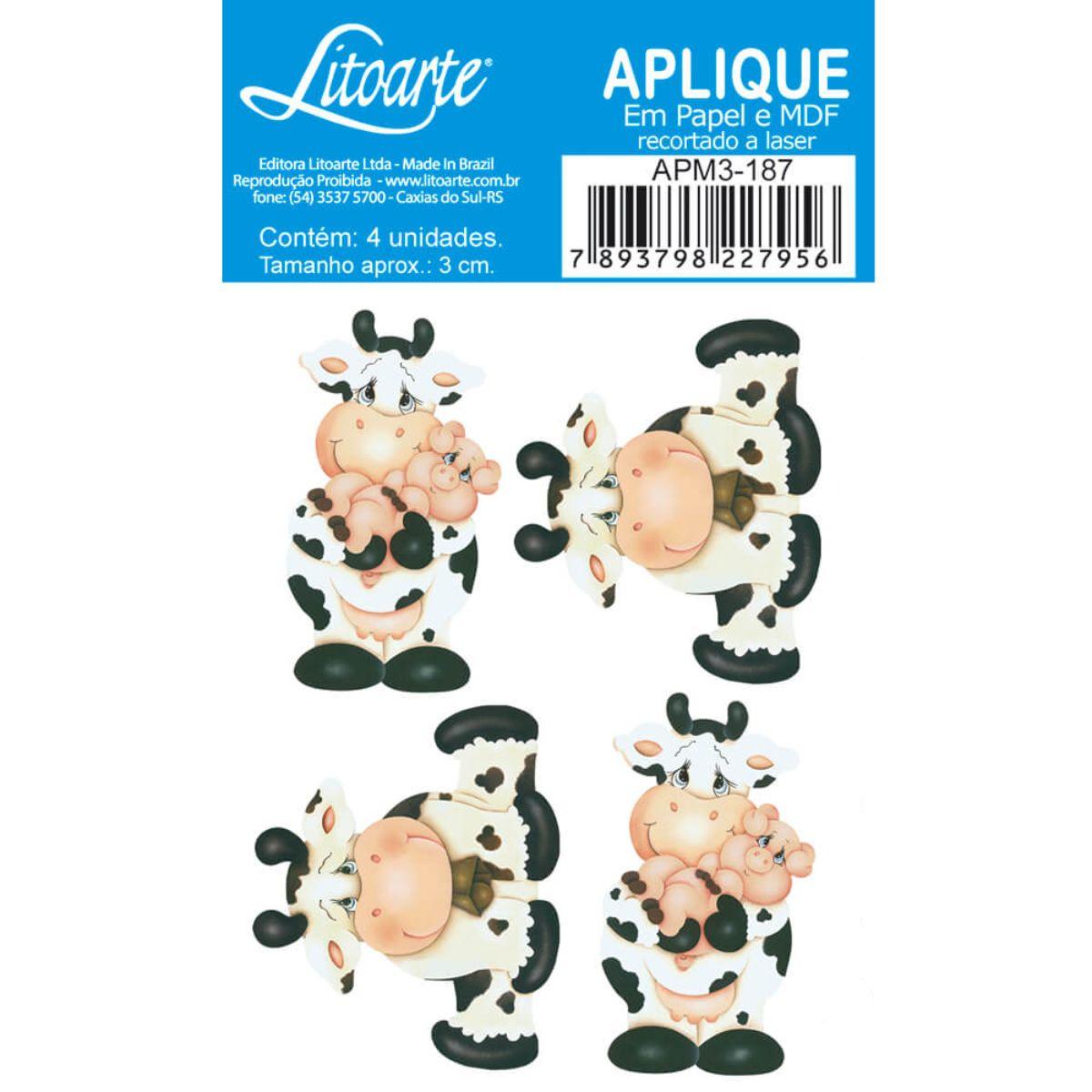 Aplique Litoarte APM3-187 3cm Vaca e Porco 4 peças - Palácio da Arte