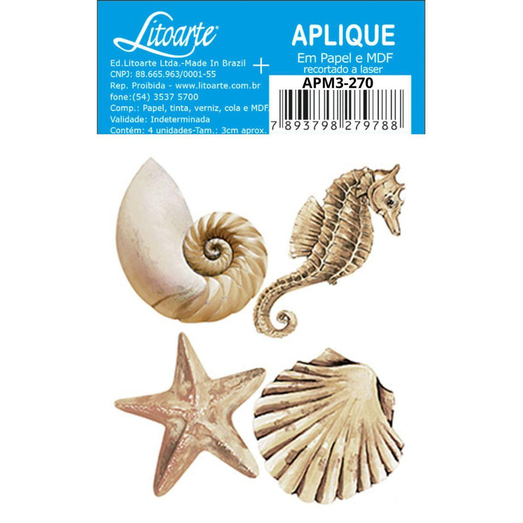 Aplique Litoarte APM3-270 3cm Conchinha e Cavalo Marinho 4 peças - Palácio da Arte