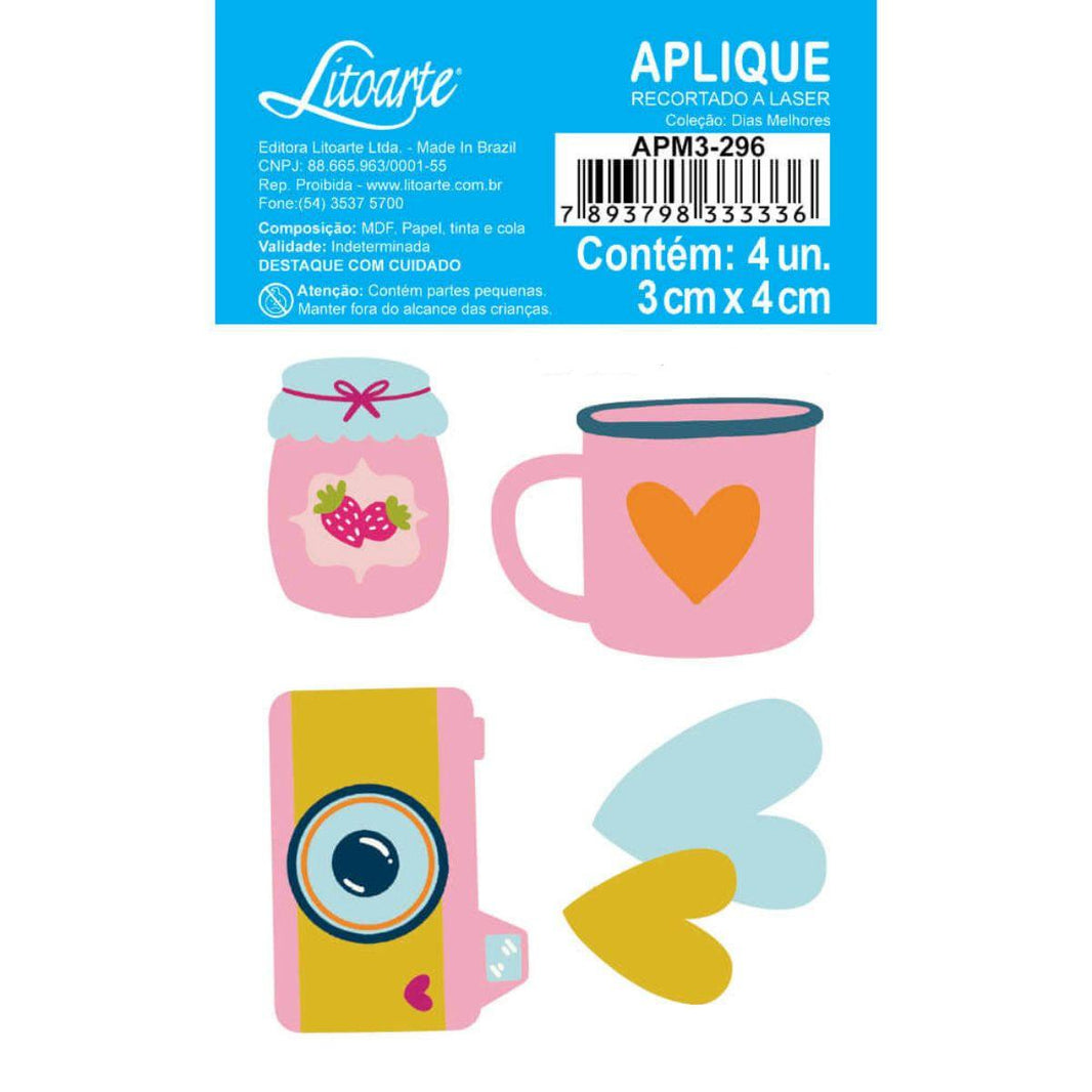 Aplique Litoarte APM3-296 3cm Dias Melhores Caneca Coração 4 peças - Palácio da Arte