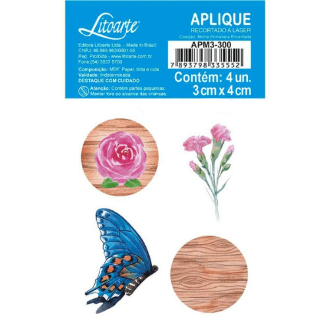 Aplique Litoarte APM3-300 3cm Minha Primavera Encantada Souplat Flores 4 peças - Palácio da Arte