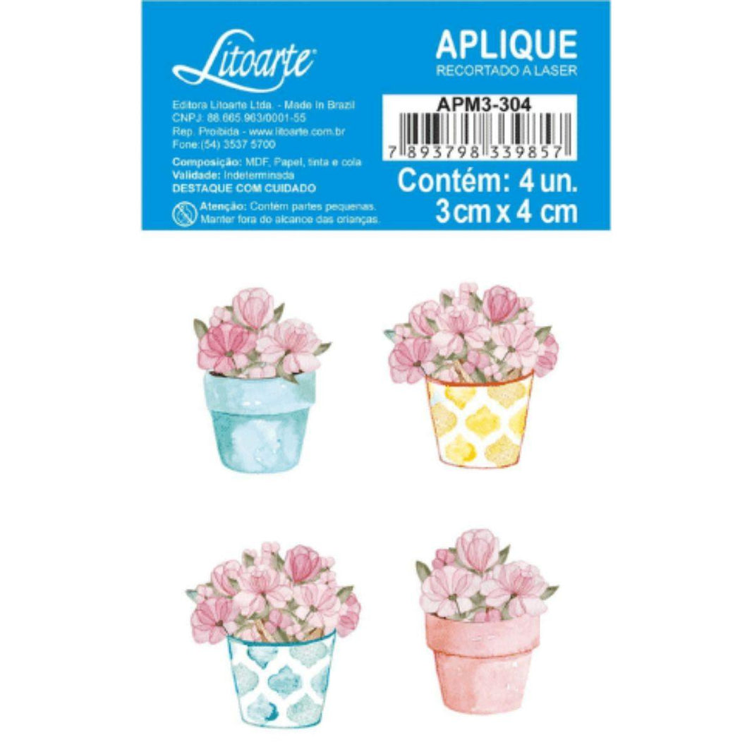 Aplique Litoarte APM3-304 3cm Dia das Mães Carinho Vaso de Flores 4 peças - Palácio da Arte