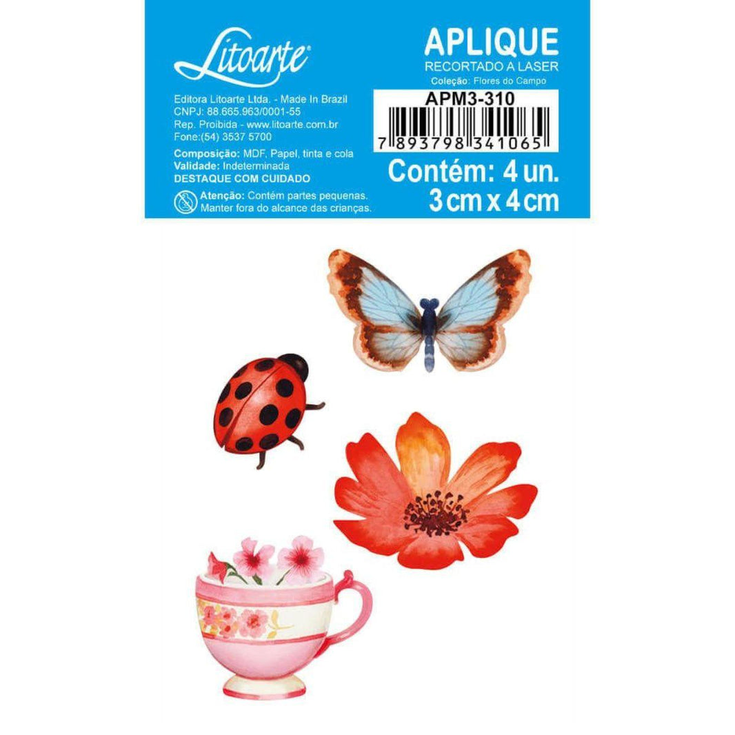 Aplique Litoarte APM3-310 3cm Flores do Campo Elementos 4 peças - Palácio da Arte