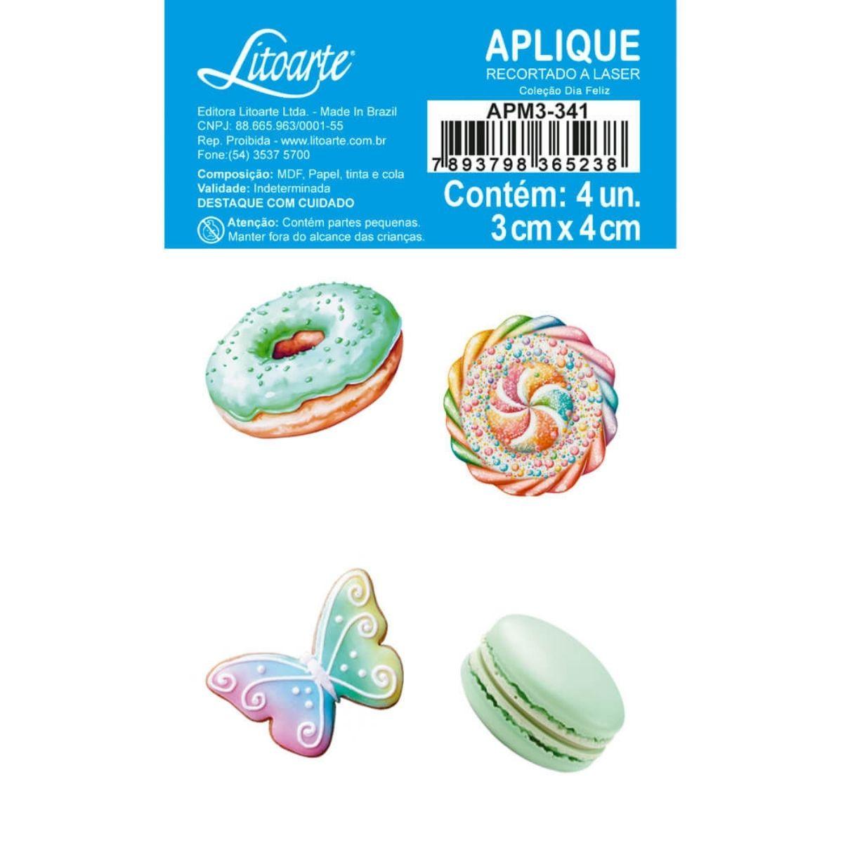 Aplique Litoarte APM3-341 3cm Donut e Borboleta 4 peças - Palácio da Arte