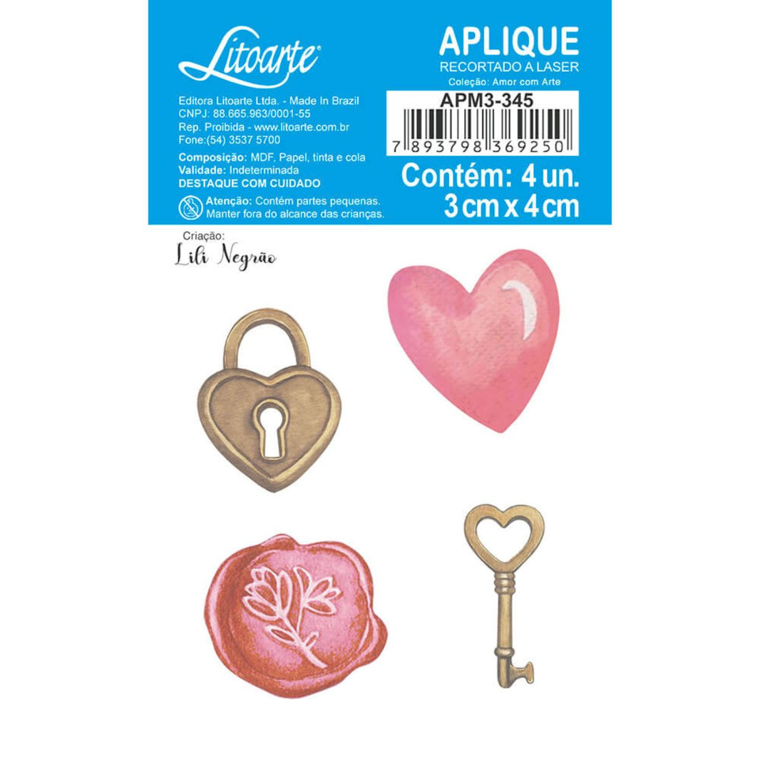 Aplique Litoarte APM3-345 3cm Coração com Cadeado - Palácio da Arte