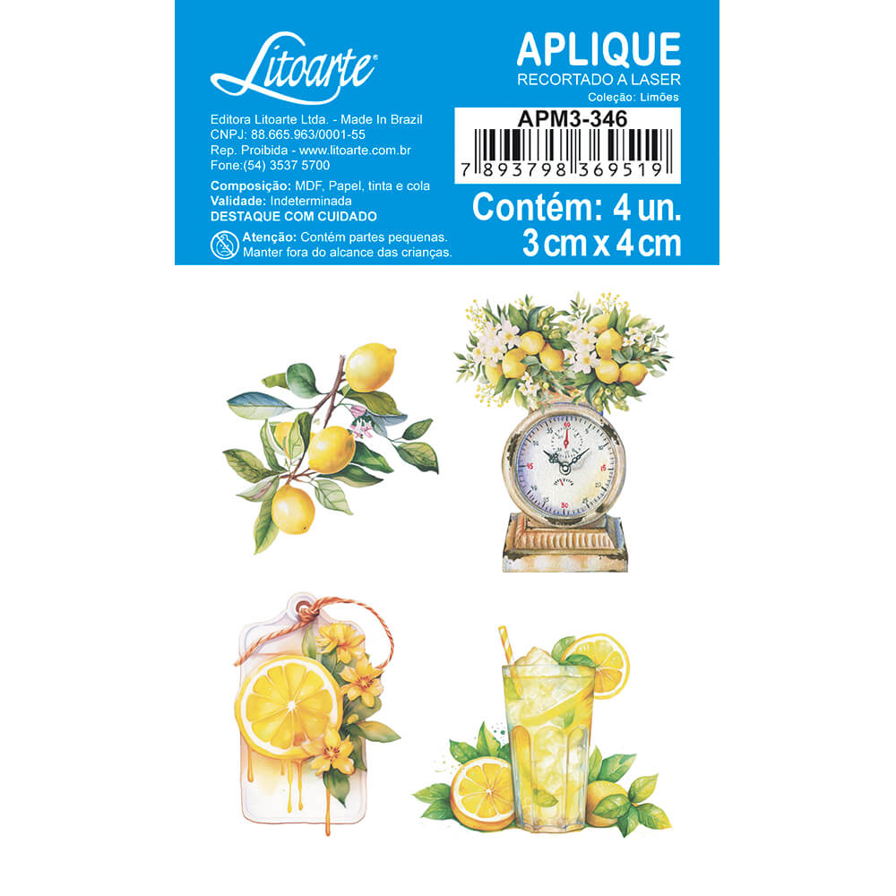 Aplique Litoarte APM3-346 3cm Limões, Balança e Copo - Palácio da Arte