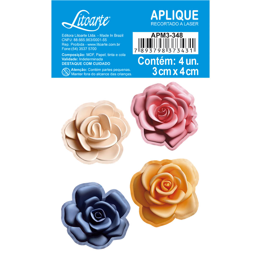 Aplique Litoarte APM3-348 3cm Flores Rosas 3D - Palácio da Arte