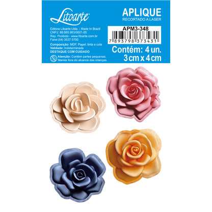 Aplique Litoarte APM3-348 3cm Flores Rosas 3D - Palácio da Arte