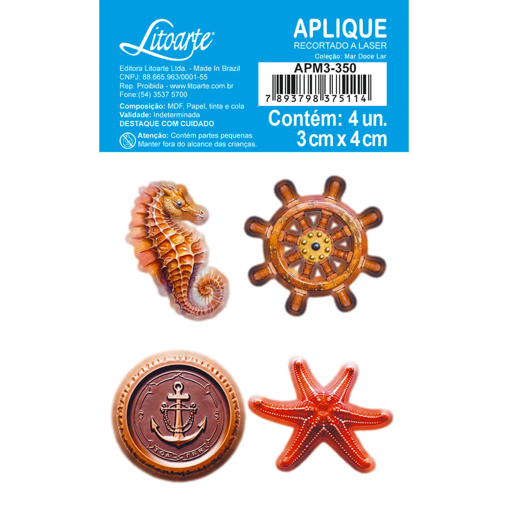 Aplique Litoarte APM3-350 3cm Estrela do Mar com Conchas - Palácio da Arte
