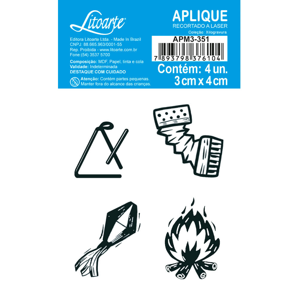 Aplique Litoarte APM3-351 3cm Xilogravura Nordestina - Palácio da Arte
